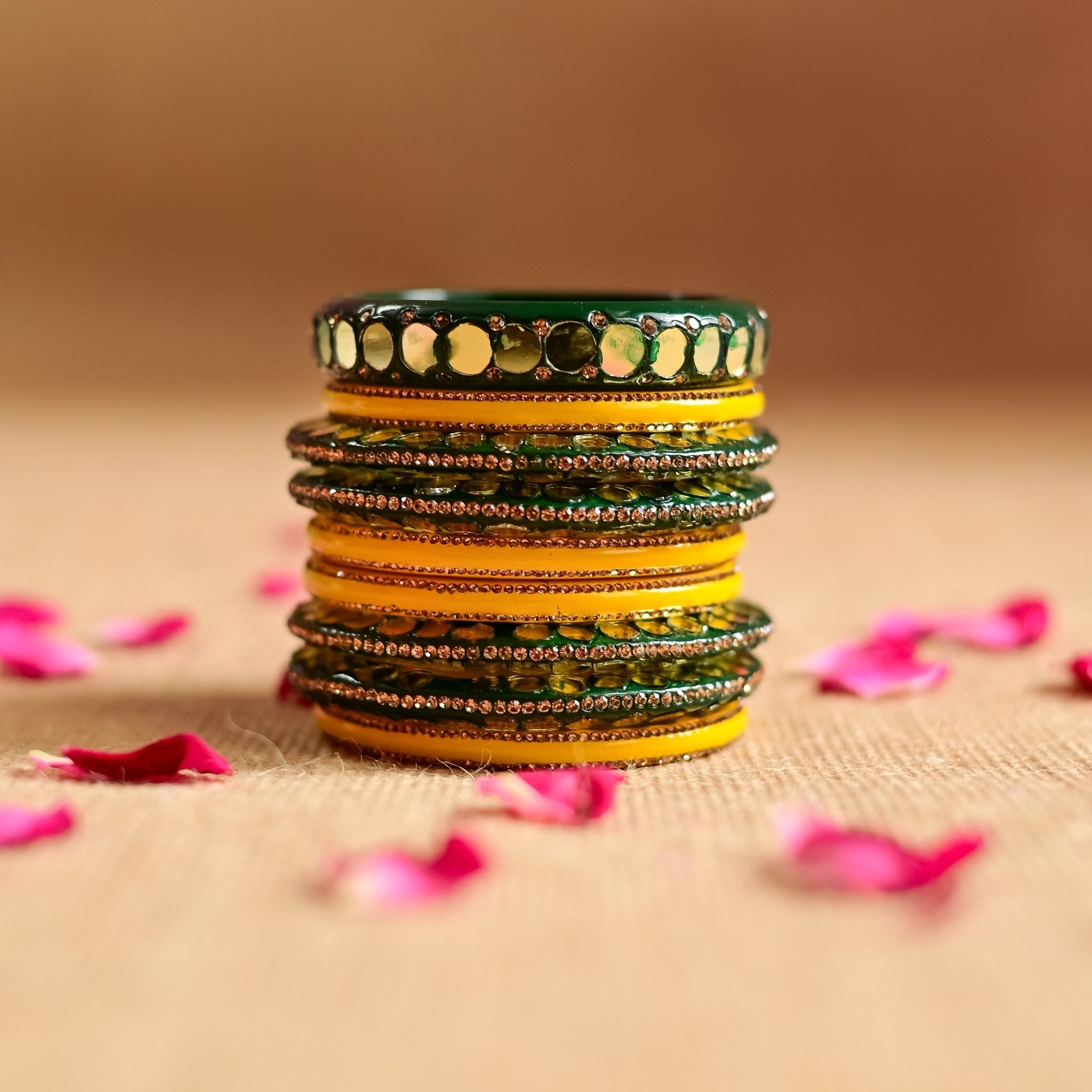 Traditional Designer Yellow Green Lac Bangles Set